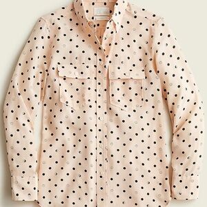 J Crew Silk Yin Yang Smiley Face Polka Dot Pale Pink Button Up size 18 New